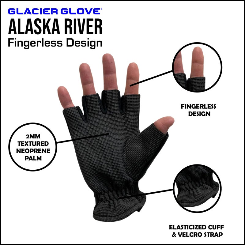 Glacier Glove قفازات صيد غير قابلة للانزلاق خفيفة الوزن وقابلة للتنفس بدون أصابع من غلاسيير غلاف للجنسين لنهر ألاسكا مع أساور مرنة | للأنشطة الخارجية، صيد الأسماك بالطيران، التجديف، المشي، أسود، متوسط - Image 3